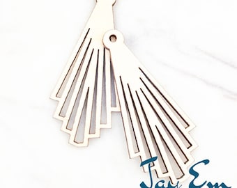 10 Pieces - DIY Unfinished Laser Cut Natural Wood Earrings Blanks - Wood Jewelry Accessories - Wood Shapes - Art Deco Fin Wood Blank