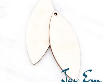 10 Pieces - DIY Unfinished Laser Cut Natural Wood Earrings Blanks - Wood Jewelry Accessories - Wood Shapes - Thin Pointed Oval Wood Blank