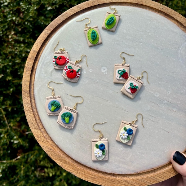 Handmade Polymer Clay Seed Packet Earrings: Gardening Themed Jewelry