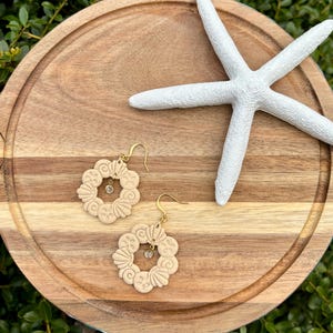 Handmade Clay Seashell Dangle Earrings: Beach Jewelry