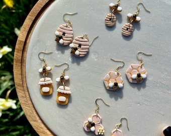 Handmade Clay Honey Bee Earrings: Lightweight Spring Jewelry