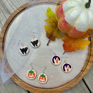Halloween Cookie Earrings, pumpkin cookie earrings, ghost cookie earrings, cat cookie earrings, sugar cookie earrings, Halloween earrings