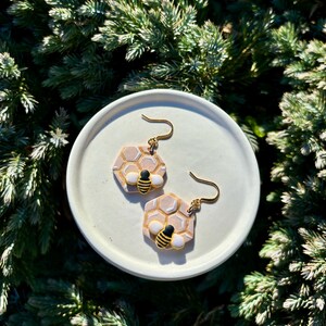 Handmade Clay Honey Bee Earrings: Lightweight Spring Jewelry