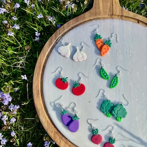 Handmade Polymer Clay Vegetable Earrings: Garden Veggie Jewelry