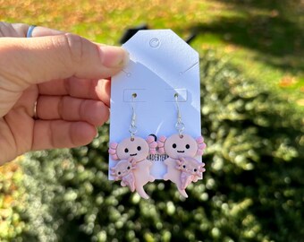 Handmade Polymer Clay Axolotl Earrings, Animal Lover Jewelry