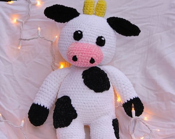 Classic Cow Amigurumi Plushie Made With Soft Chenille Yarn