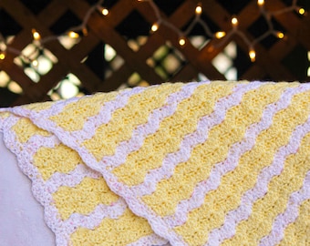 Yellow and Confetti Striped Crochet Baby Blanket