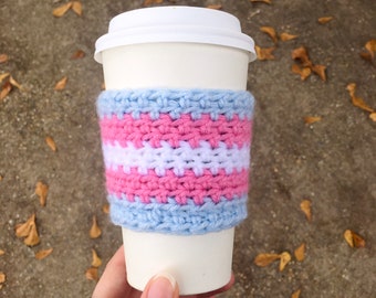 Trans Pride Crochet Coffee Cozy