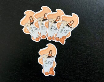 Pumpkin Spice Latte Girl Die-cut Sticker, Fall and Autumn Vibe Stickers, PSL, Coffee
