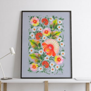 Flower composition with Petrykivka painting. Ukrainian digital art. Petrykivka art. Instant Download. High quality .jpg picture
