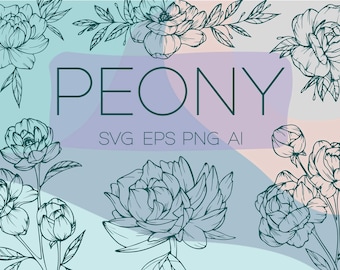 Peony Bouquet SVG, Peonies AI Elements, Botanical Clipart, Hand Drawn EPS Illustration, Flowers And Leaves png, Files For Cricut