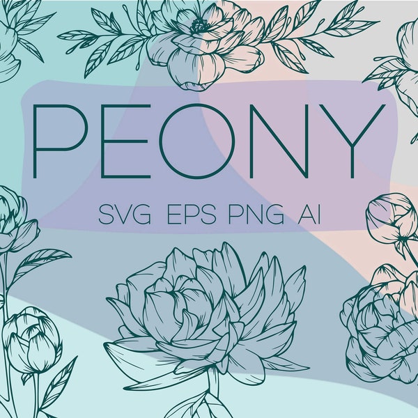 Peony Bouquet SVG, Peonies AI Elements, Botanical Clipart, Hand Drawn EPS Illustration, Flowers And Leaves png, Files For Cricut