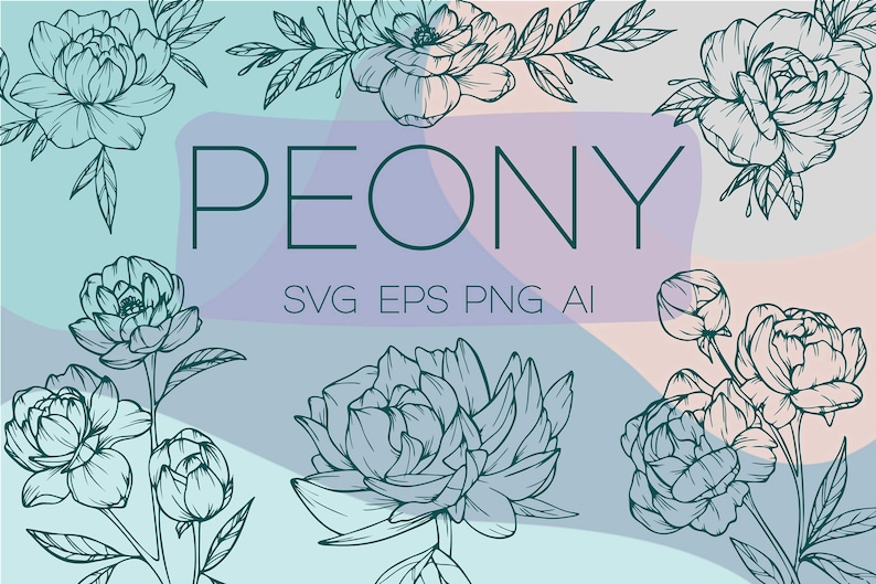 Peony Bouquet SVG, Peonies AI Elements, Botanical Clipart, Hand Drawn EPS Illustration, Flowers And Leaves png, Files For Cricut