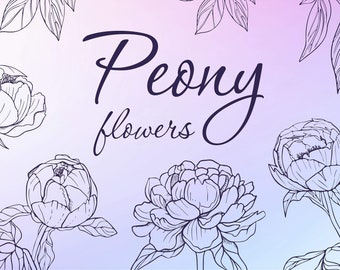 Peony Bouquet SVG, Peonies SVG Bundle, Botanical Clipart PNG, Peony Flowers Eps, Wedding flowers, Files For Cricut, Set of Svg, Silhouette