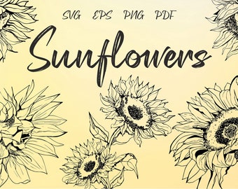Sonnenblume SVG Bundle, Sonnenblumen Clipart PNG, Sonnenblume Malerei Kunst, Sonnenblumen Bundle, geschnitten Datei Cricut, Blumen Silhouette, Vektordateien