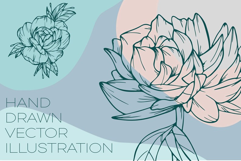 Peony Bouquet SVG, Peonies AI Elements, Botanical Clipart, Hand Drawn EPS Illustration, Flowers And Leaves png, Files For Cricut