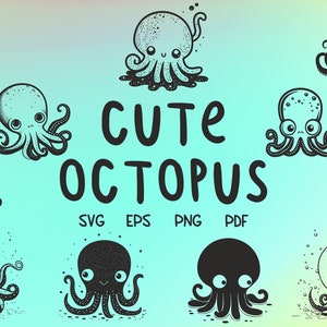 Сute Octopus SVG, Octopus Tentacles SVG, Ocean Animals SVG, Cricut Cut Files, Silhouette Cut Files, Vector files, Png Digital Download