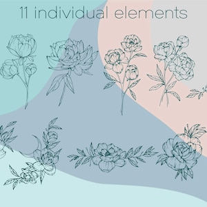 Peony Bouquet SVG, Peonies AI Elements, Botanical Clipart, Hand Drawn EPS Illustration, Flowers And Leaves png, Files For Cricut
