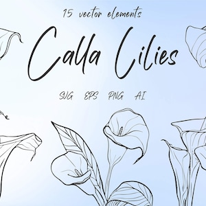 Calla Lily SVG, Callas Flower SVG Bundle, Botanical Clipart PNG, Calla Bouquet Eps, Wedding Invitation Flowers, Files For Cricut, Silhouette