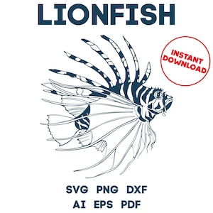 Lionfish SVG, Ocean Animals SVG, Zentangle Lion fish PNG, Sea Fish, Cricut Cut Files, Silhouette Cut Files, Vector files, Digital Download