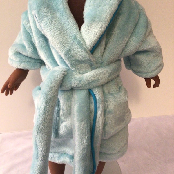 Teal fleece bathrobe for American girl doll or 18 inch doll