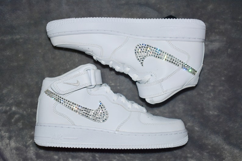 Premium Crystal Custom Nike Air Force 1 Mid Sneakers Rhinestone Bling 