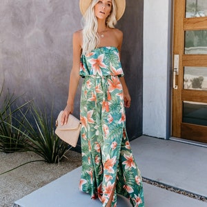 Boho Floral Print Maxi Dress Strapless 