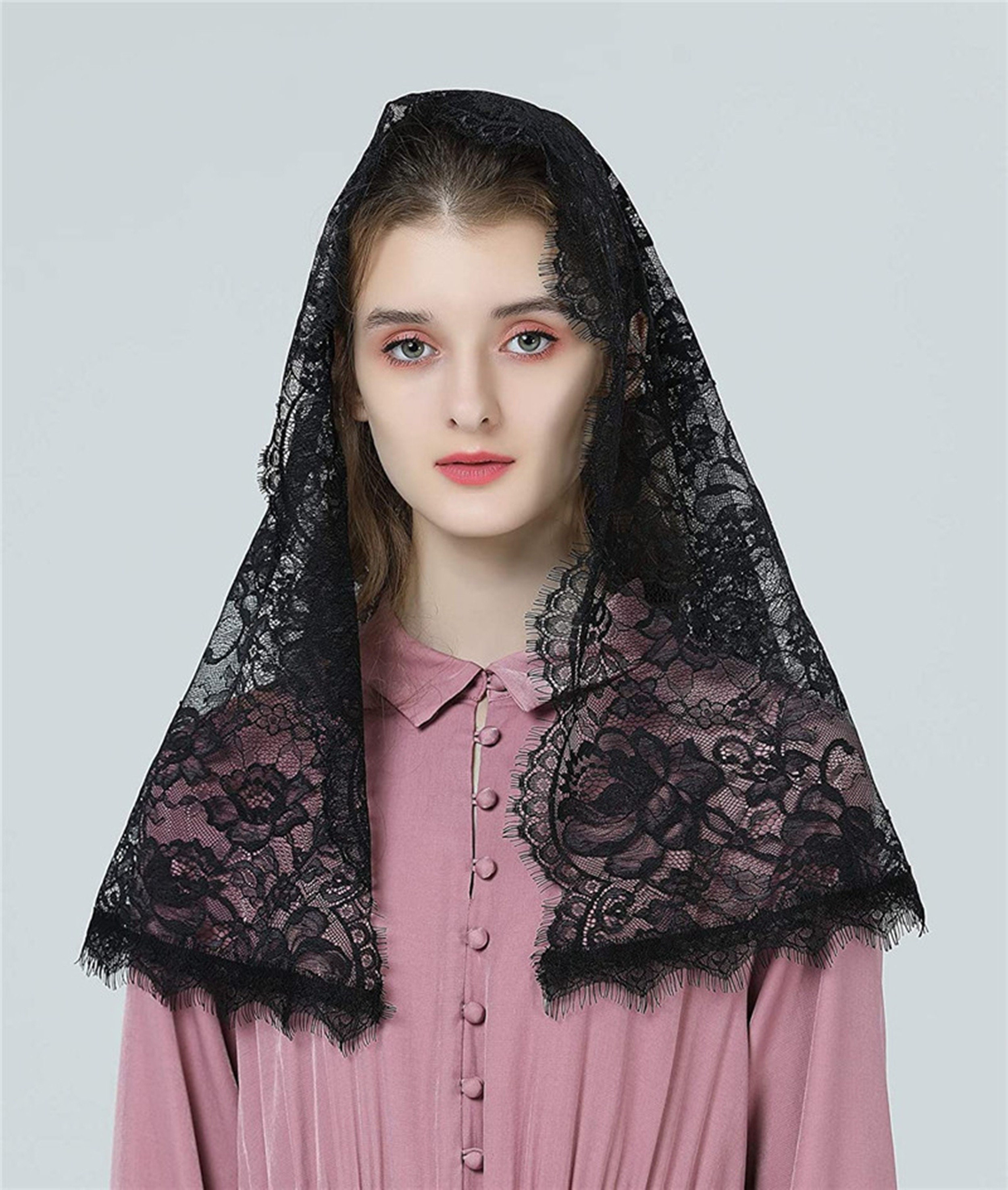 Black Lace Veil Minimalist Lace Scarf Catholic Head Covering | Etsy UK