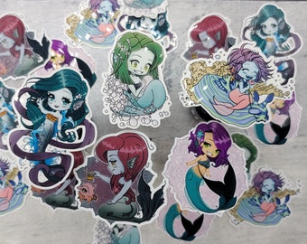 Mermaid Sticker Set! Cute Chibi designs, 2 sizes available
