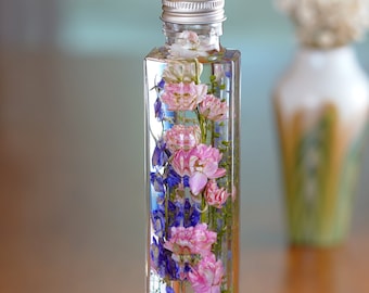 Flower herbarium bottle, herbarium, flower night light, Valentines Day, Mothers Day, gift for plant lover, dried flower arrangement, purple