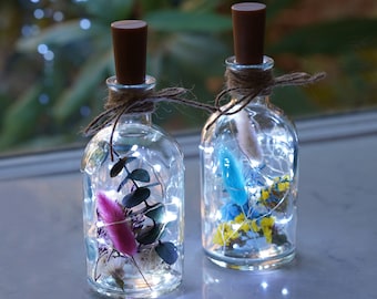 Fairy light bottle, lighted flower bottle, herbarium bottle, flower lantern, lighted flower lantern, herbarium, LED flower bottle, glass