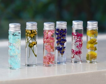Set of 4 mini herbarium bottles, Mother's Day gift, Japanese herbarium, flower gift, cute room decor, gift for nature lover, flower bottle