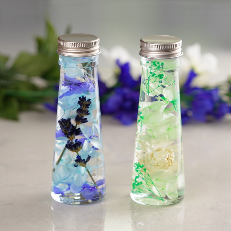 Two bottle set, Herbarium bottle set, hana bottle, dried flowers in bottle, Japan herbarium, herbarium, desk decor, home office decor image 2