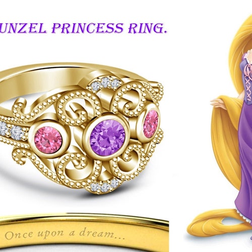 Round Cut Multi-Stone 14K Yellow Gold Plated Rapunzel Disney Princess Ring Round Cut Multi-Stone 14K Yellow Gold Plated Rapunzel Disney Princess Ring