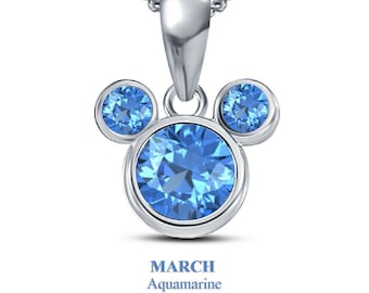 Niedlicher & eleganter kleiner Teenagerschmuck / meistverkaufter 925er Sterlingsilber Mickey Mouse März Aquamarine Birthstone Anhänger / Geschenk zum Valentinstag