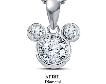 Sterling Silber Mickey Mouse Anhänger, April Geburtsstein