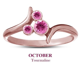 Disney Micky Maus Ring, Rose Gold Finish Pink Saphir Oktober Disney Birthstone Ring 925 Sterling Silber, Geburtstagsfeier