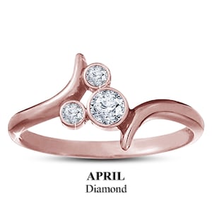 925 Sterling Silver Disney Ring/ April Diamond Birthstone Ring/ 14k Rose Gold Finish Disney Gift for best friend