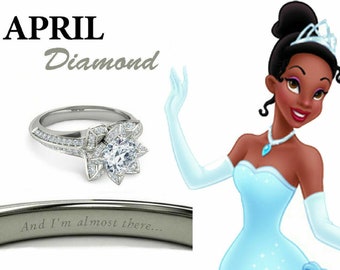 Anillo de flor de loto navideña de plata pura 925/Anillo de princesa famosa para mujer en oro blanco de 14 quilates/Anillo de compromiso con moissanita de abril