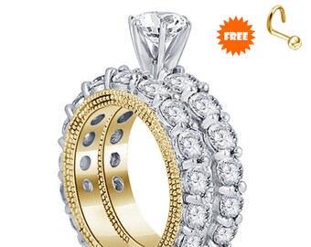 Lovely Round Cut Diamond 925 Sterling Silver Women's Engagement Bridal Wedding Ring Set 18K Yellow Gold Finish