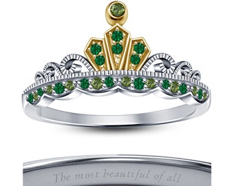 Tiana Disney Princess Ring in .925 Sterling Silver 14k White Gold Finish Multi color stone Wedding Princess Crown Ring