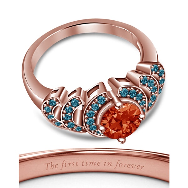 Merida Disney Princess Ring en .925 Sterling Silver 14k Rose Gold Finish Multi colorstone Wedding Princess Crown Ring