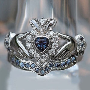 Heart Shape Blue Topaz White Gold Plated 925 Silver Claddagh - Etsy