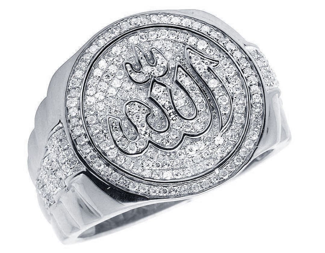Men's 14K White Gold Over Islamic Allah Moissanite Pinky Presidential ...