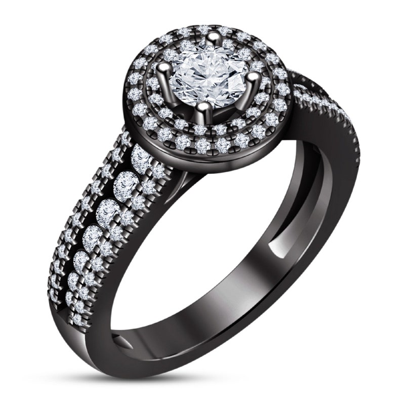 White Diamond Round Cut 925 Sterling Silver Women/'s Engagement Bridal Wedding Ring Set 14K Black Gold Finish