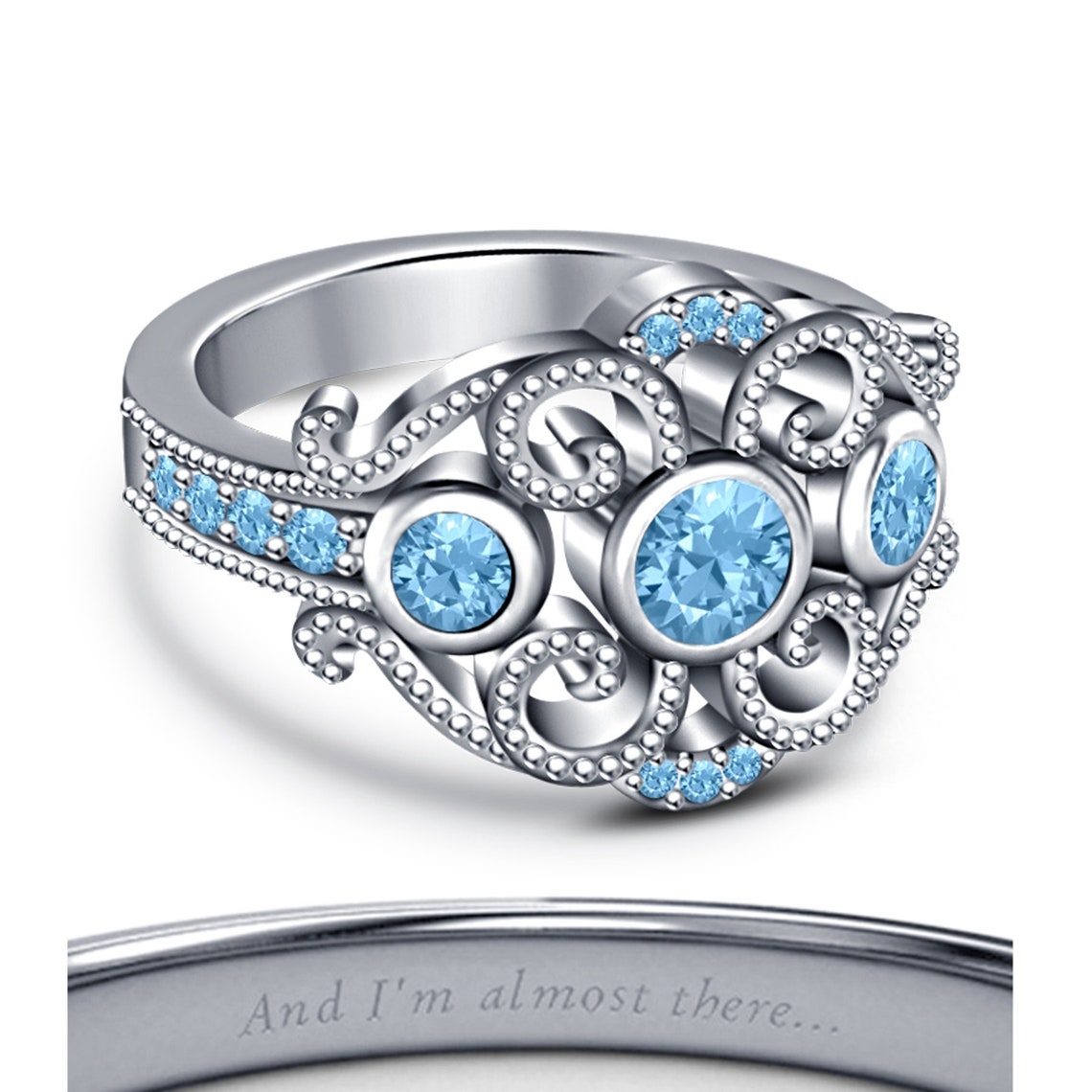 Jasmine Disney Princess Ring Round Cut Multistone 14K White Etsy UK