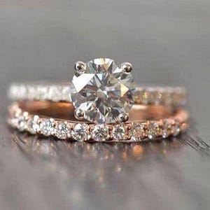 Women's Moissanite Solitaire Engagement Rings, 925 Silver Diamond Ring Rose Gold Fn Round Wedding Bridal Jewelry, Christmas Gift for Her
