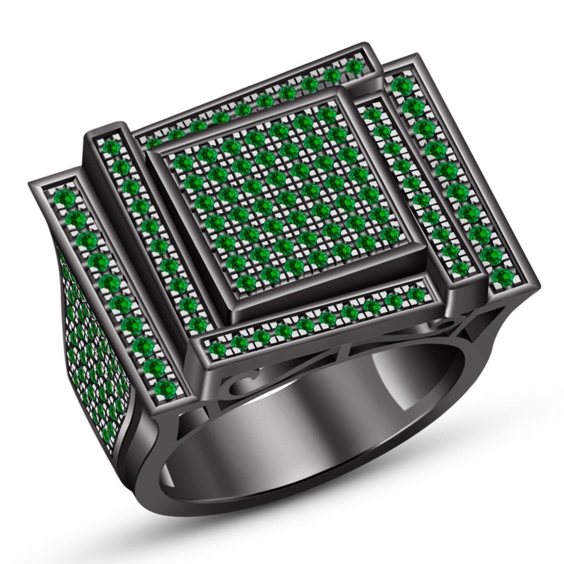 Green Emerald Engagement Pinky Band Men/'s Wedding Ring 10K Black Gold Finish 925 Silver