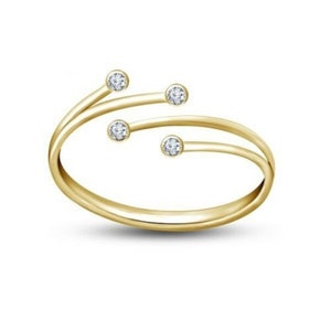 Toe Ring Bezel Set Simulated Diamond 18K Yellow Gold Plated Adjustable Toe Ring With White Sim Diamond 925 Silver