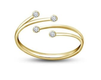 Toe Ring Bezel Set Simulated Diamond 18K Yellow Gold Plated Adjustable Toe Ring With White Sim Diamond 925 Silver